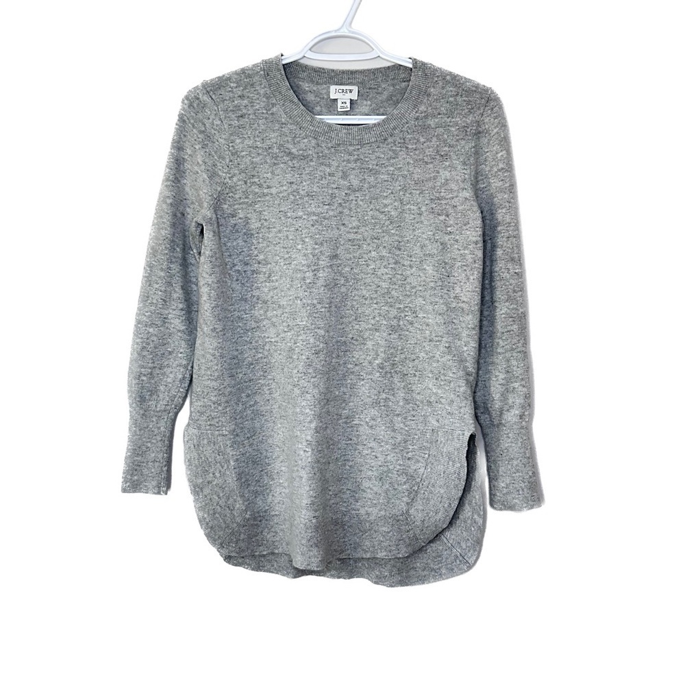 J. Crew Wool Shirttail Pullover Knit Crew Sweater Long Sleeve Side Slit Grey XS